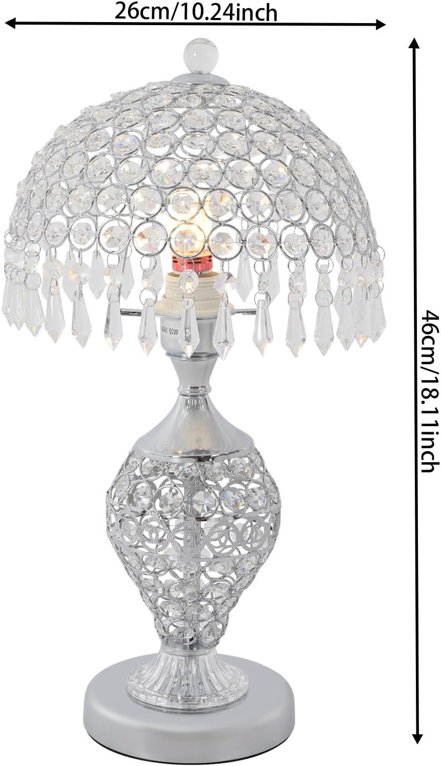 Modern Crystal Table Lamp 18in High Nightstand Table Lamp Bedside End Table Lamp Decorative Room Desk Lamp Crystal Desk Night Light for Bedroom, Living Room