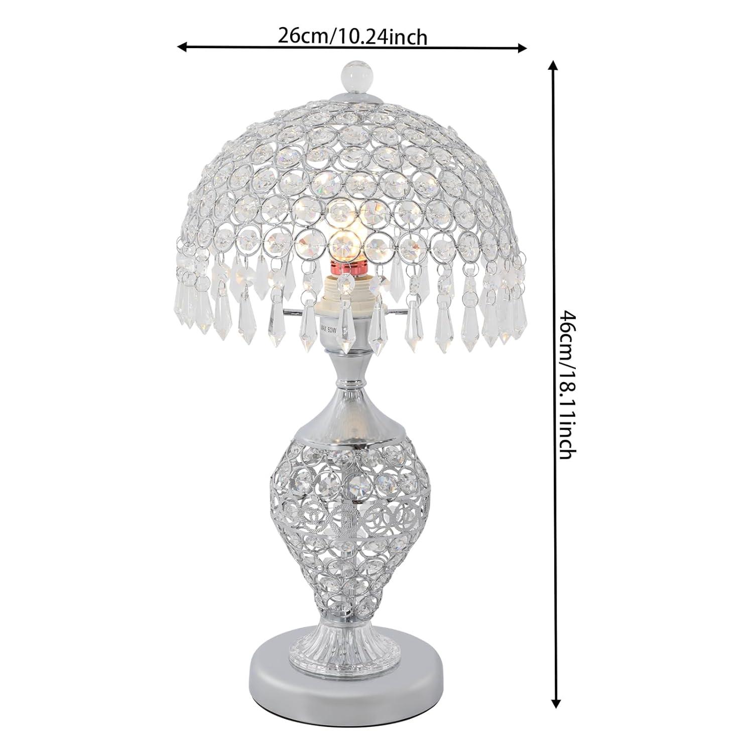 Modern Crystal Table Lamp 18in High Nightstand Table Lamp Bedside End Table Lamp Decorative Room Desk Lamp Crystal Desk Night Light for Bedroom, Living Room