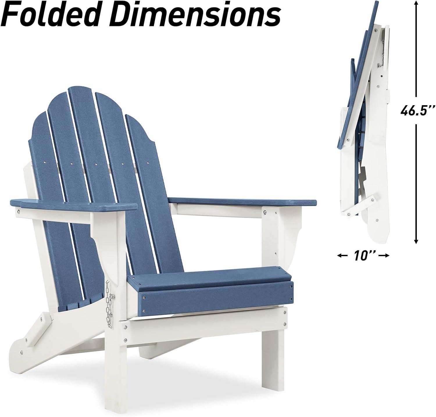 Aoodor HDPE Outdoor All-Weather Folding Adirondack Chair for Patio, Garden, Backyard, Lawn, Fire Pit, Navy Blue