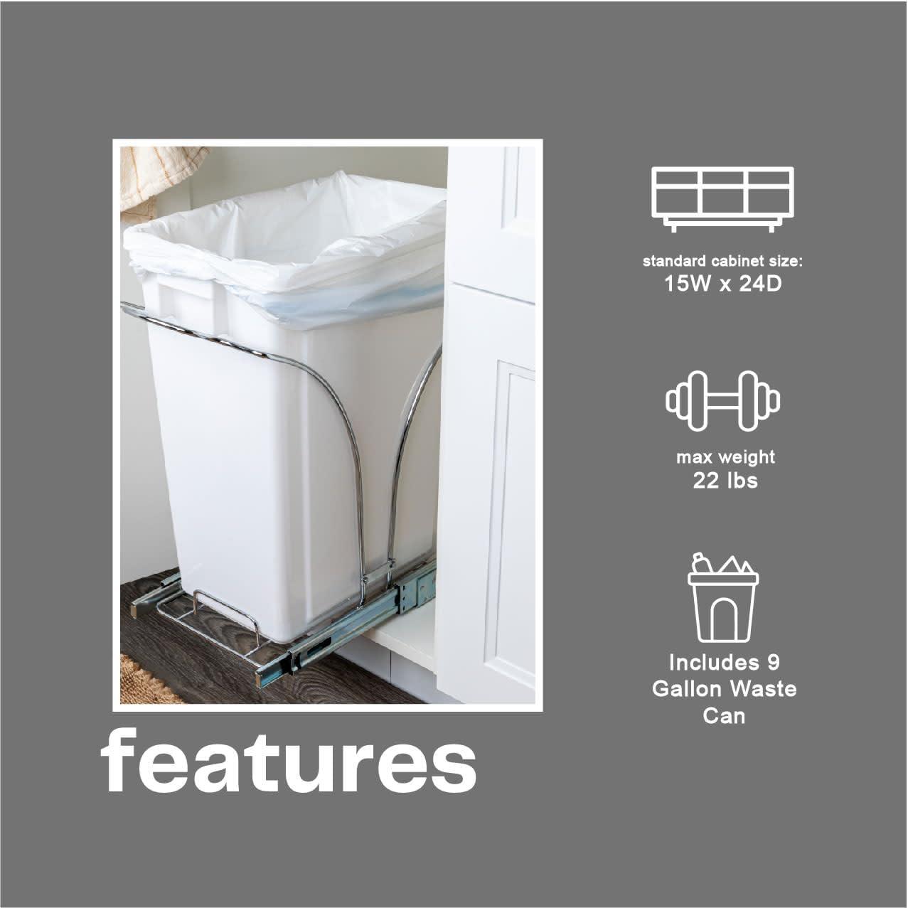 White Plastic Pull-Out Trash Can with Chrome Base