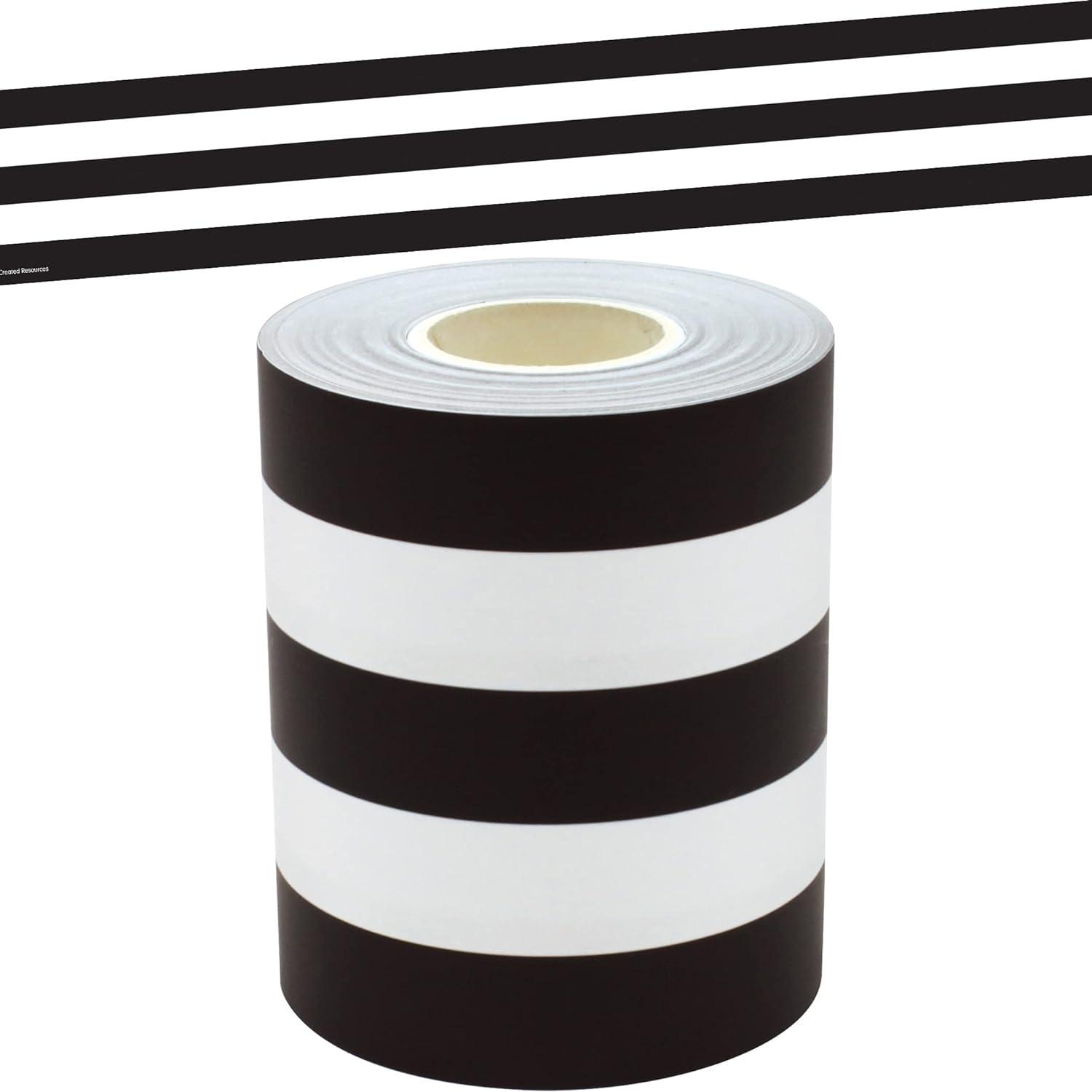 Teacher Created Resources Black & White Stripes Straight Rolled Border Trim - 50ft - Decorate Bulletin Boards, Walls, Desks, Windows, Doors, Lockers, Schools, Classrooms, Homeschool & Offices