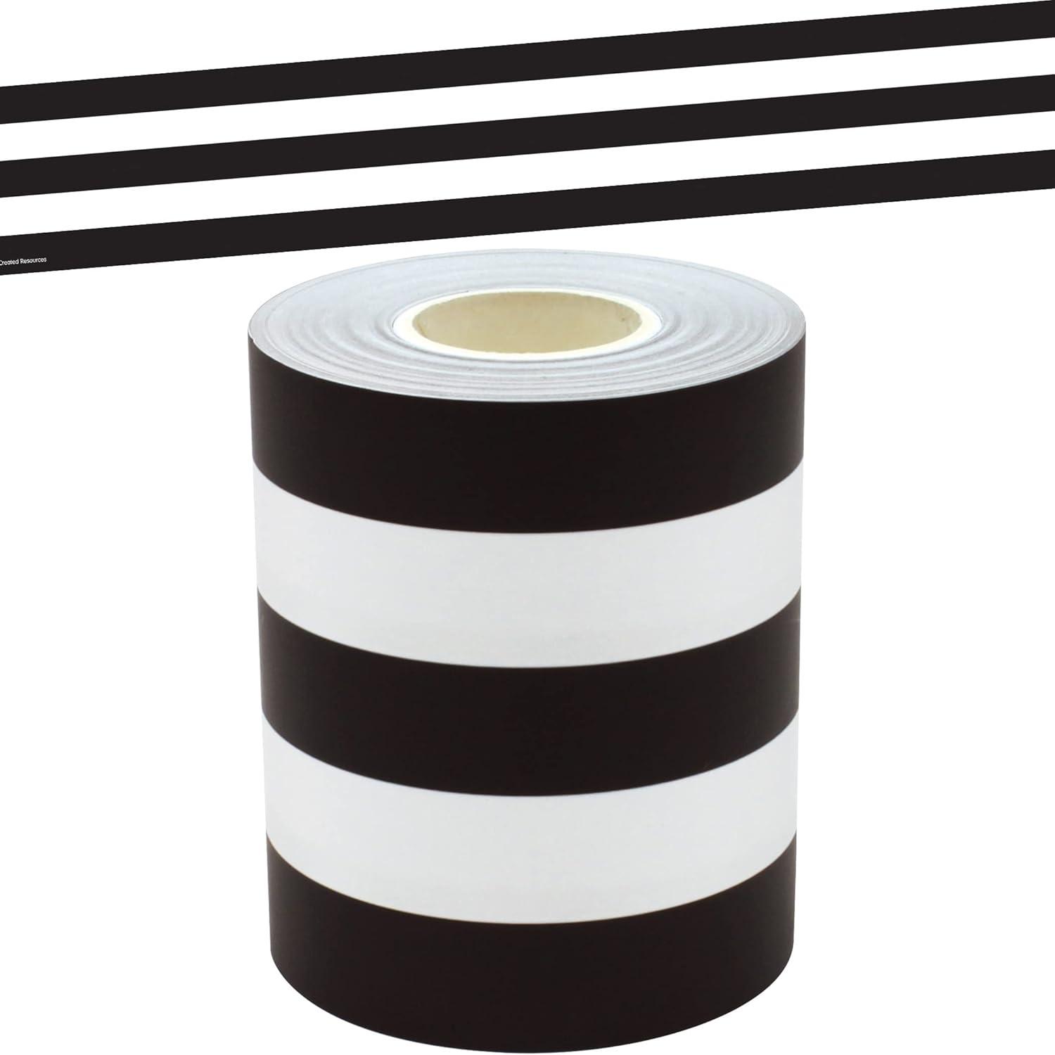 Teacher Created Resources Black & White Stripes Straight Rolled Border Trim - 50ft - Decorate Bulletin Boards, Walls, Desks, Windows, Doors, Lockers, Schools, Classrooms, Homeschool & Offices