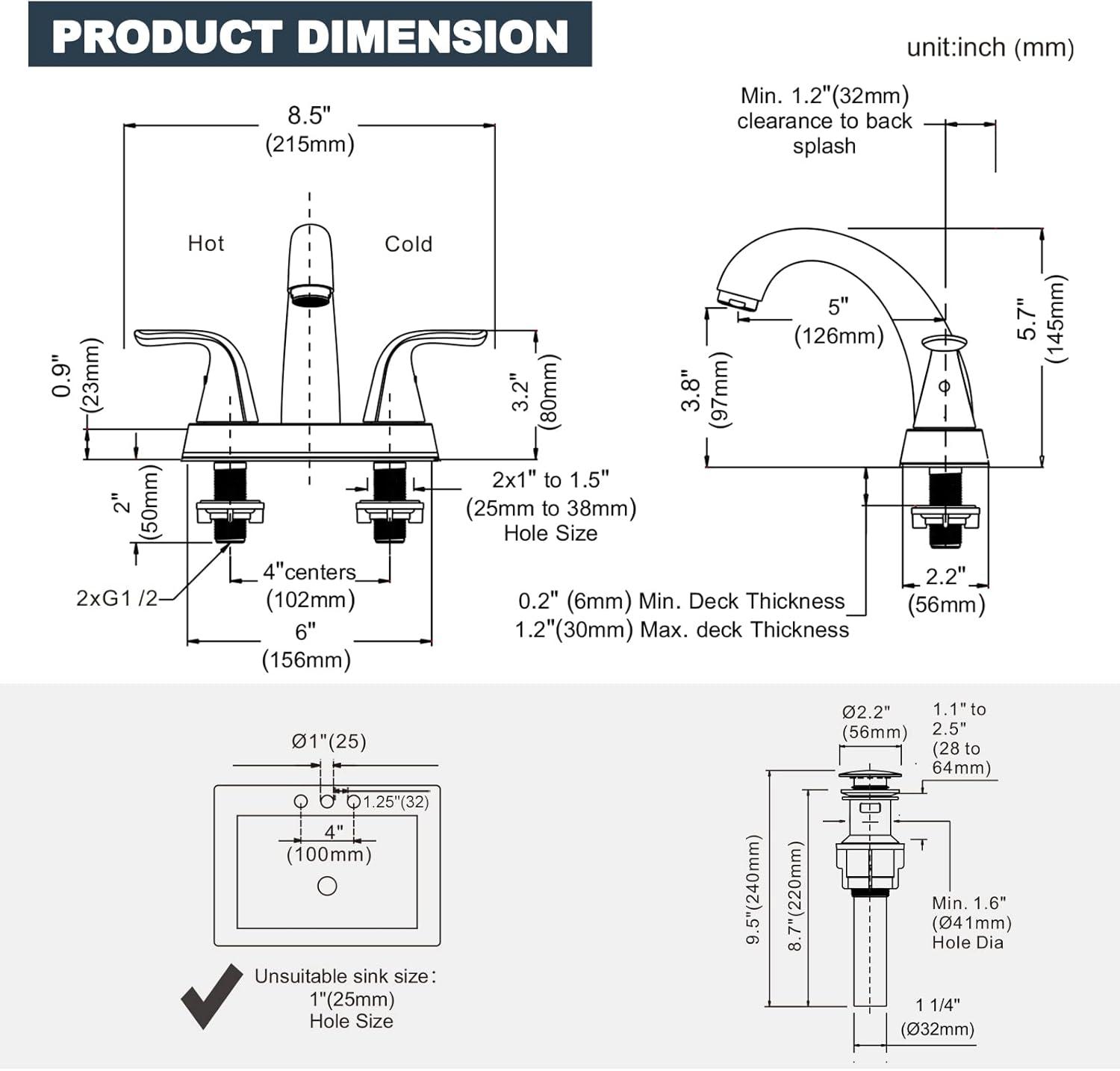 1.2 Flow Centerset Bathroom Sink Faucet with Drain