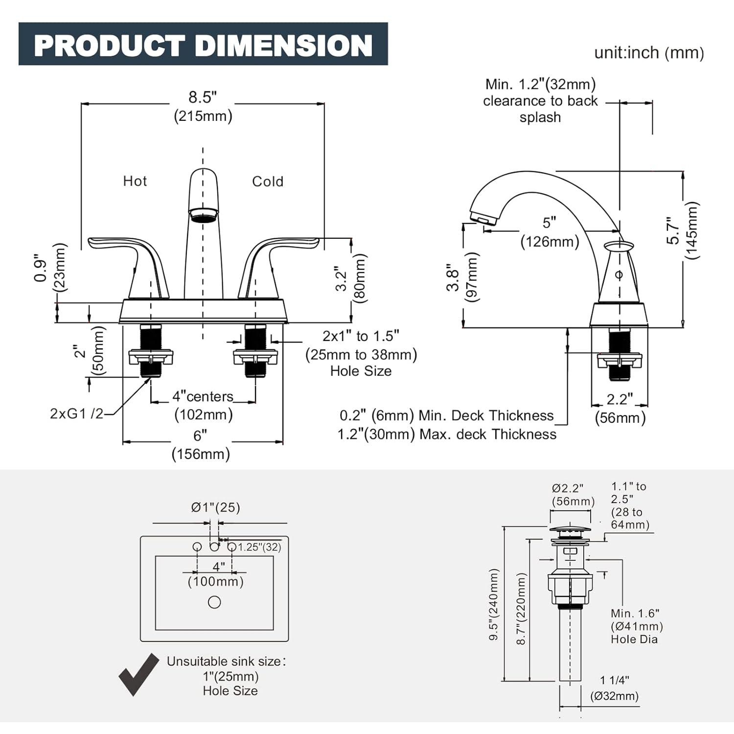 1.2 Flow Centerset Bathroom Sink Faucet with Drain