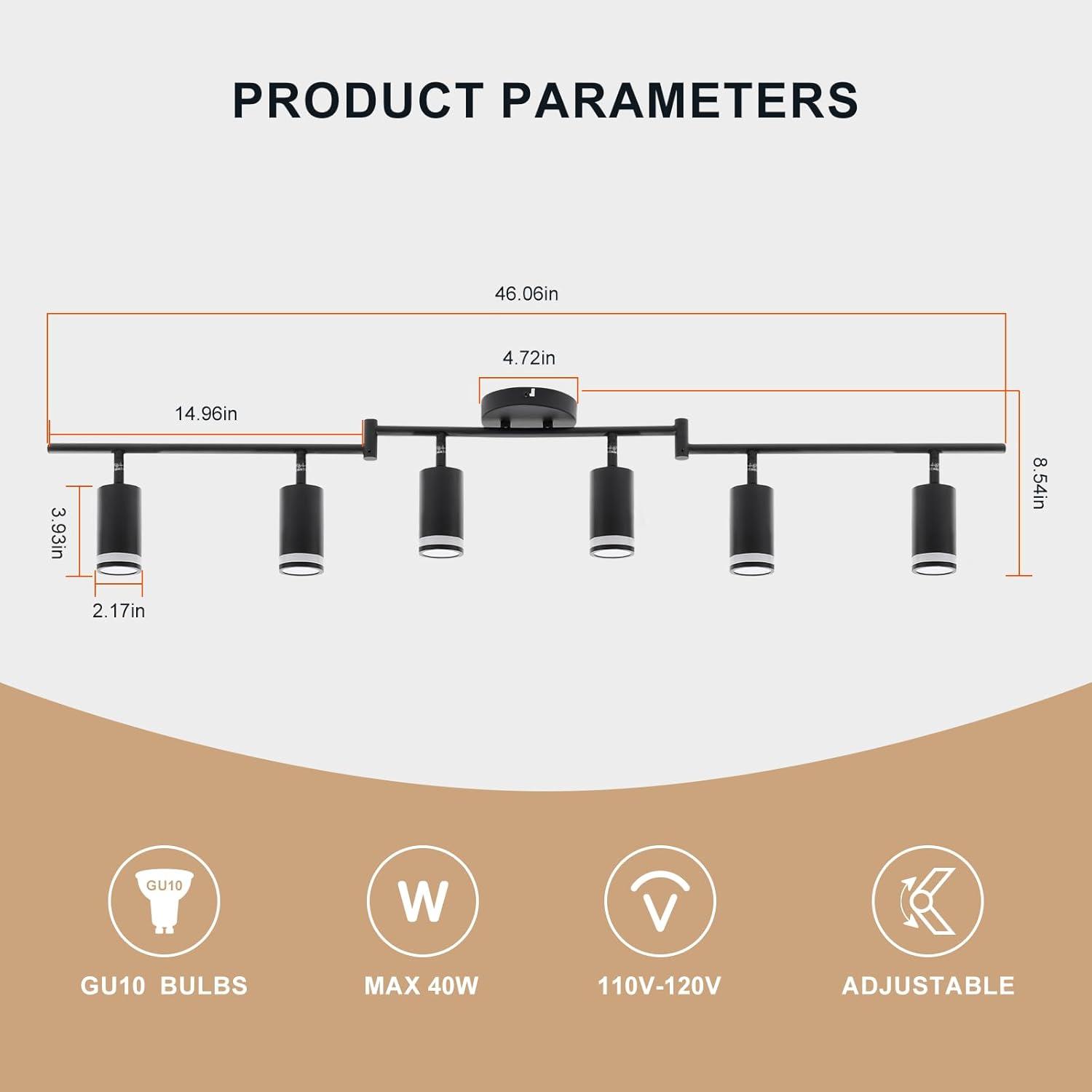 Modern Black Aluminum 6-Light Adjustable Track Lighting Kit