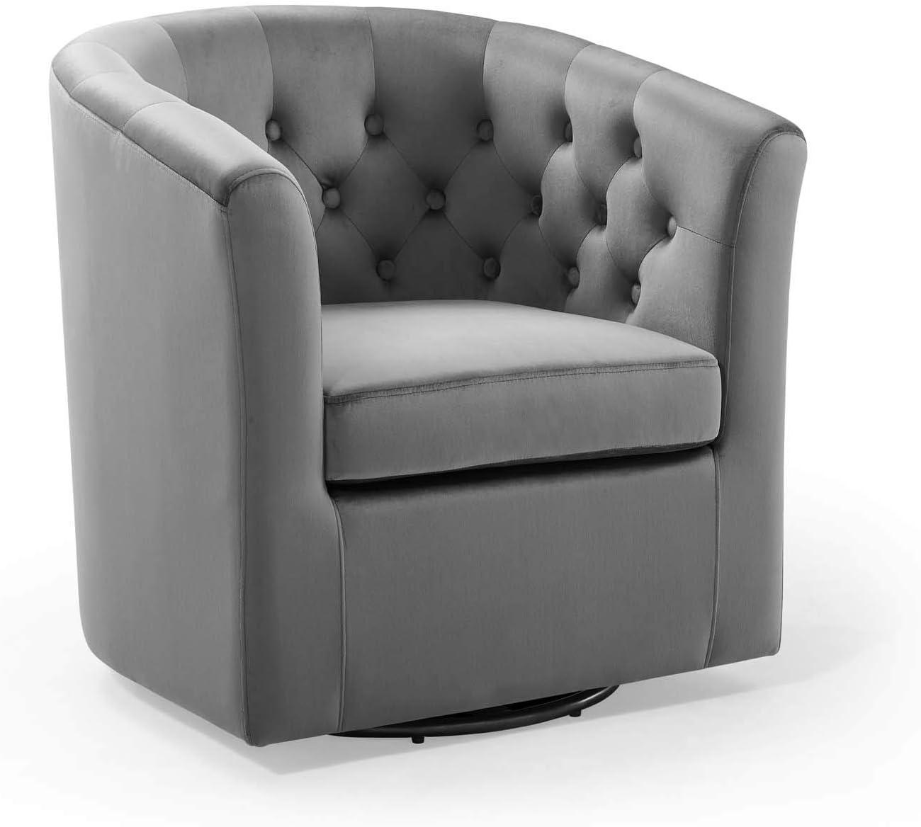 Modway Prospect Tufted Performance Velvet Swivel Armchair in Light Gray