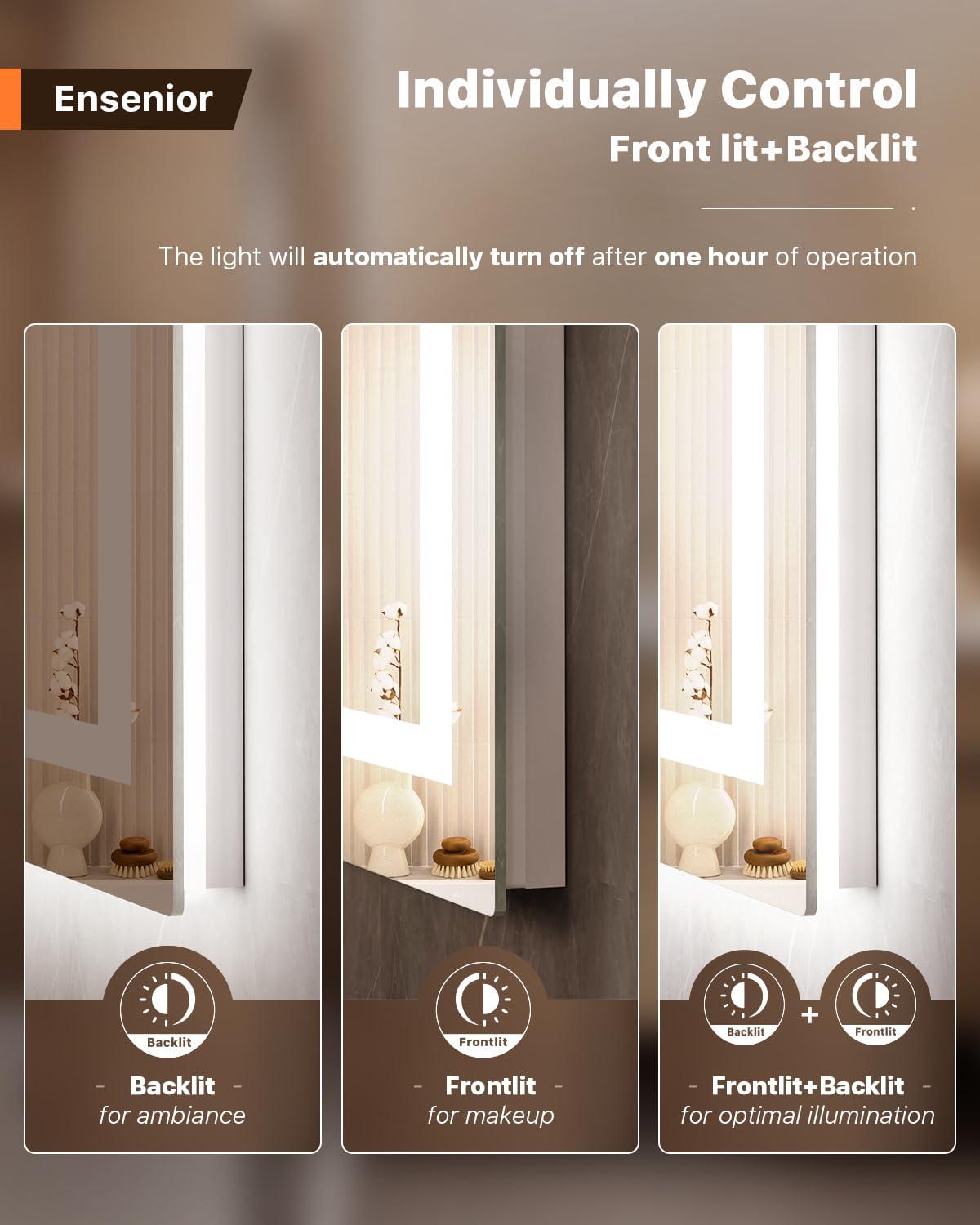 Amorho LED Mirror for Bathroom, 24"X32" with Front and Backlight, Stepless Dimmable Wall Mirrors with Anti-Fog, Shatter-Proof, Memory, 3 Colors, Double LED Vanity Mirror(Horizontal/Vertical)