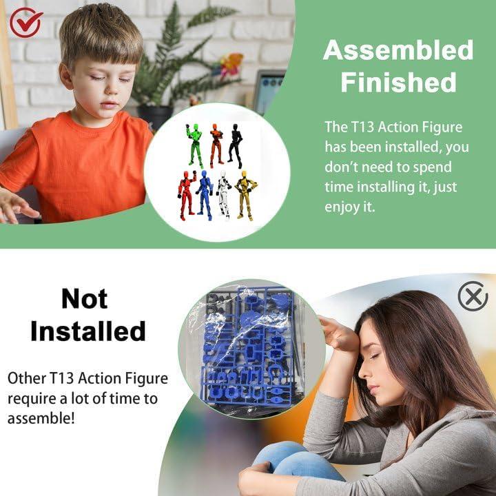 5PCS Assembly Completed T13 Action Figure 3D Printed Multi-Jointed Movable,Lucky 13 Action Figures,Multi-Articular Action Figures,Desktop Decorations,Creative Gifts (5 Colors)