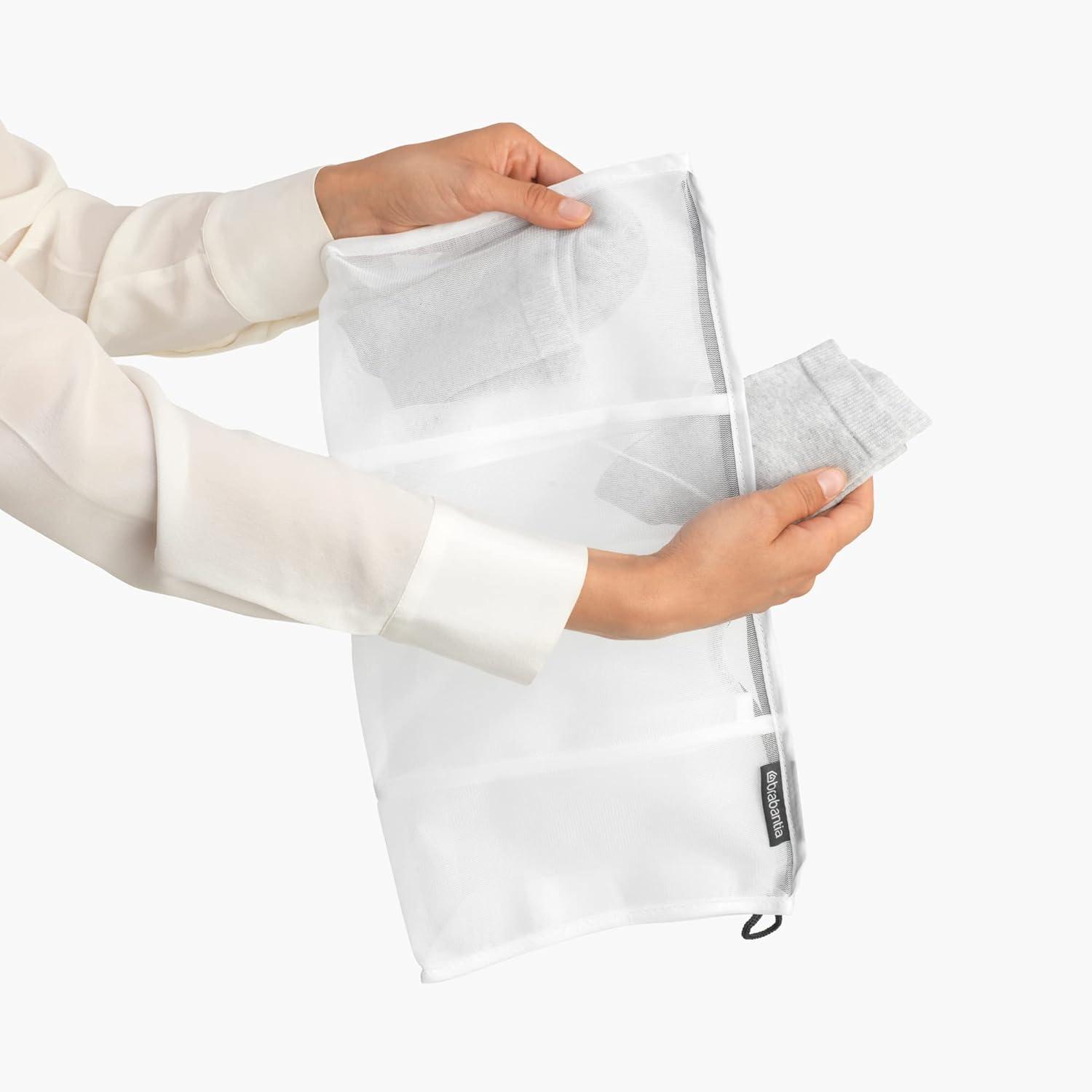 White Mesh Zippered Rectangular Laundry Bag for Socks and Accessories