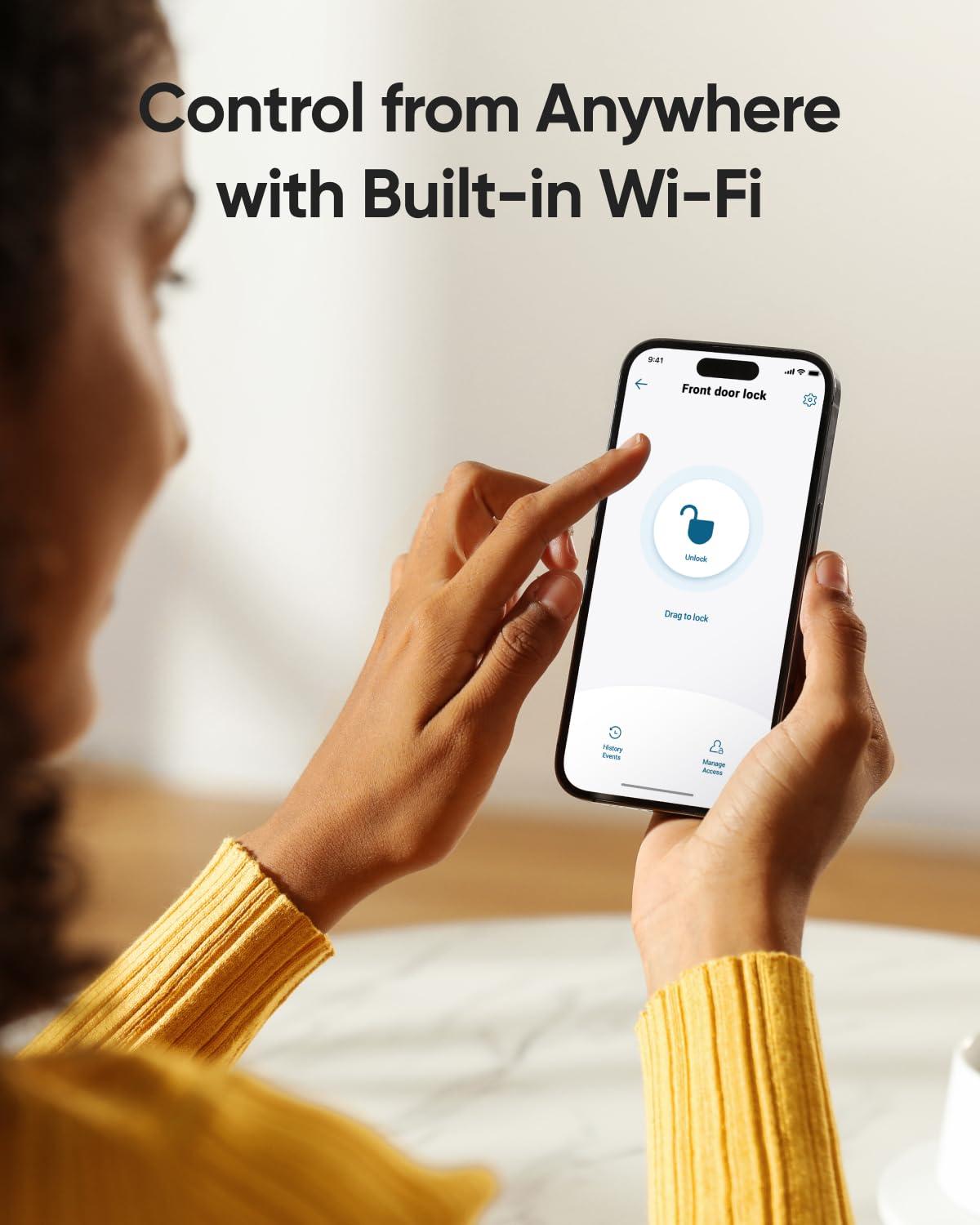 SOSHNA Security Smart Lock C220, Fingerprint Keyless Entry Door Lock, Built-in Wi-Fi, App Remote Control, Front Door Smart Lock Deadbolt, 8Months Battery, Reliable Power, IP53 Waterproof