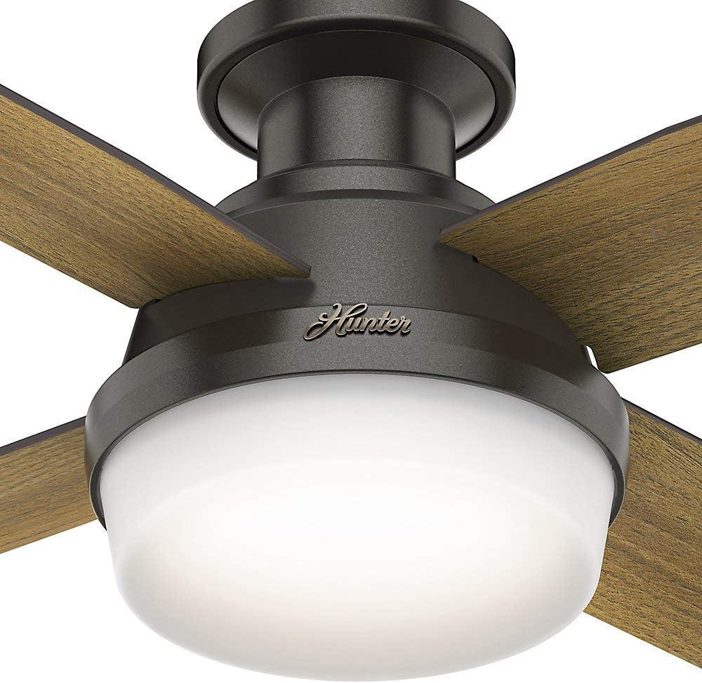 Hunter Fan Dempsey Low Profile 44" 4 - Blade Indoor Flush Mount Small Room Ceiling Fan with Lights and Remote