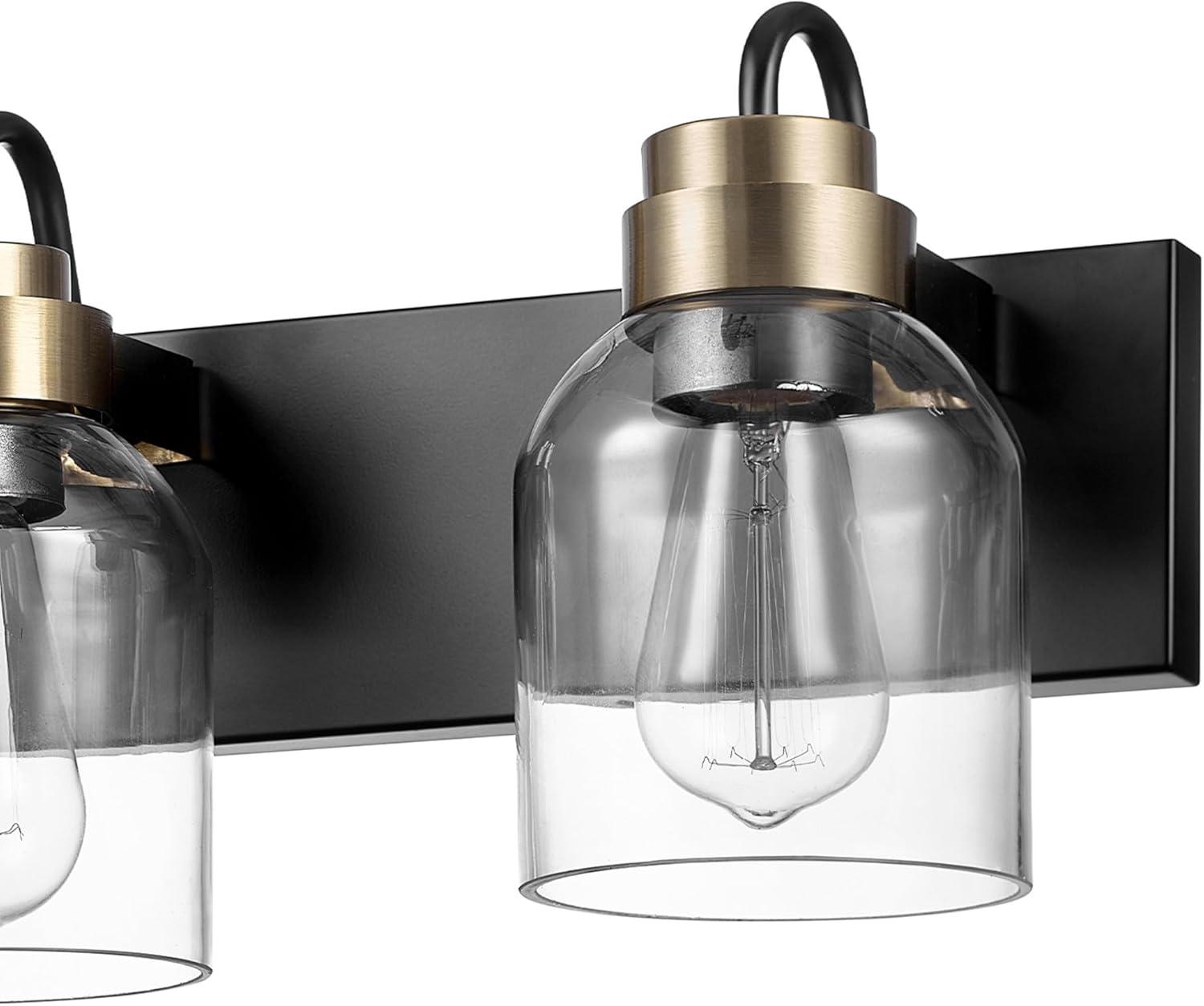 22 in. 3-Light Matte Black Vanity Light with Matte Brass Accents and Glass Shades