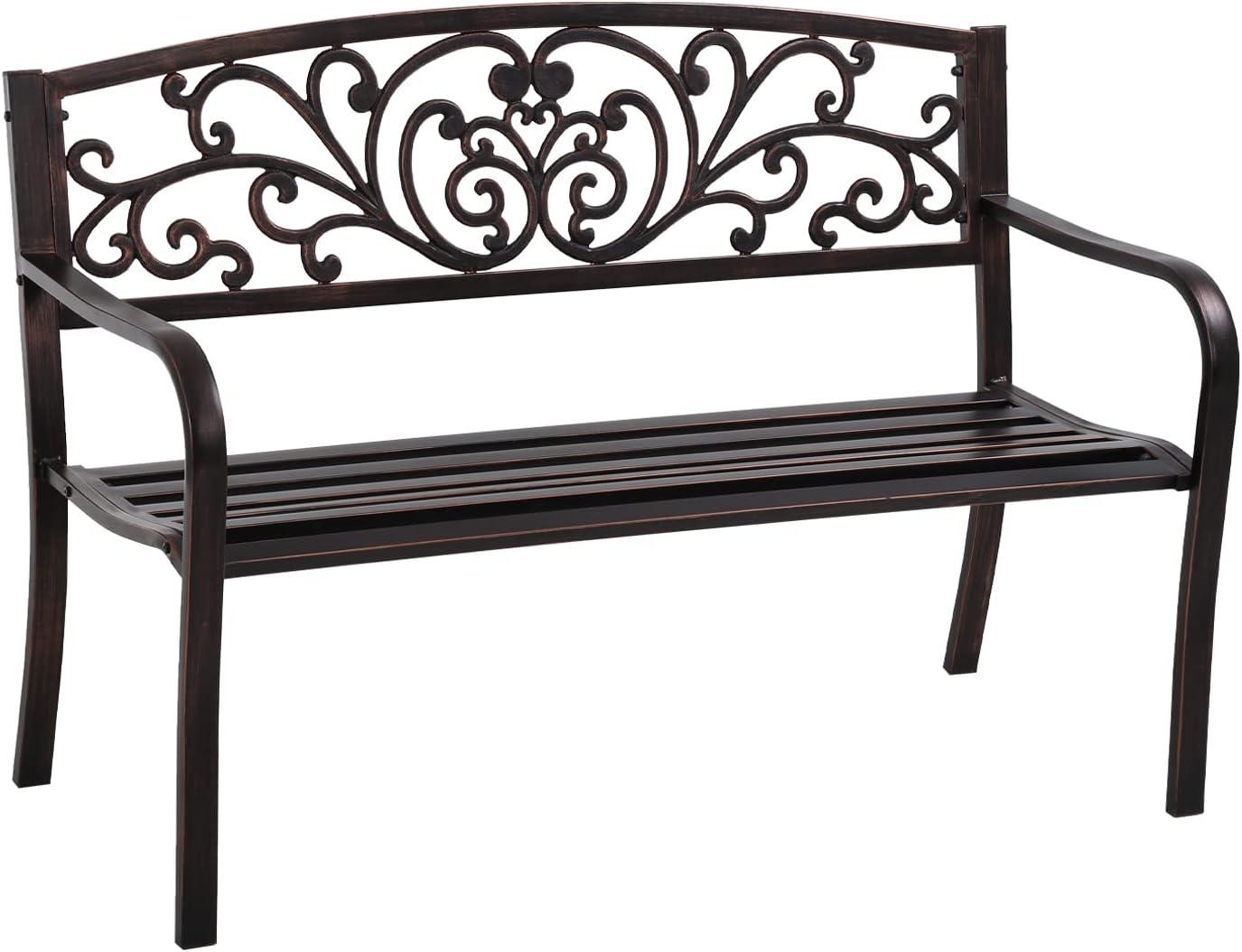 FDW Garden Bench for Patio Outdoor Bench Metal Bench Park Bench Cushion for Yard Porch Clearance Work Entryway(Bron)