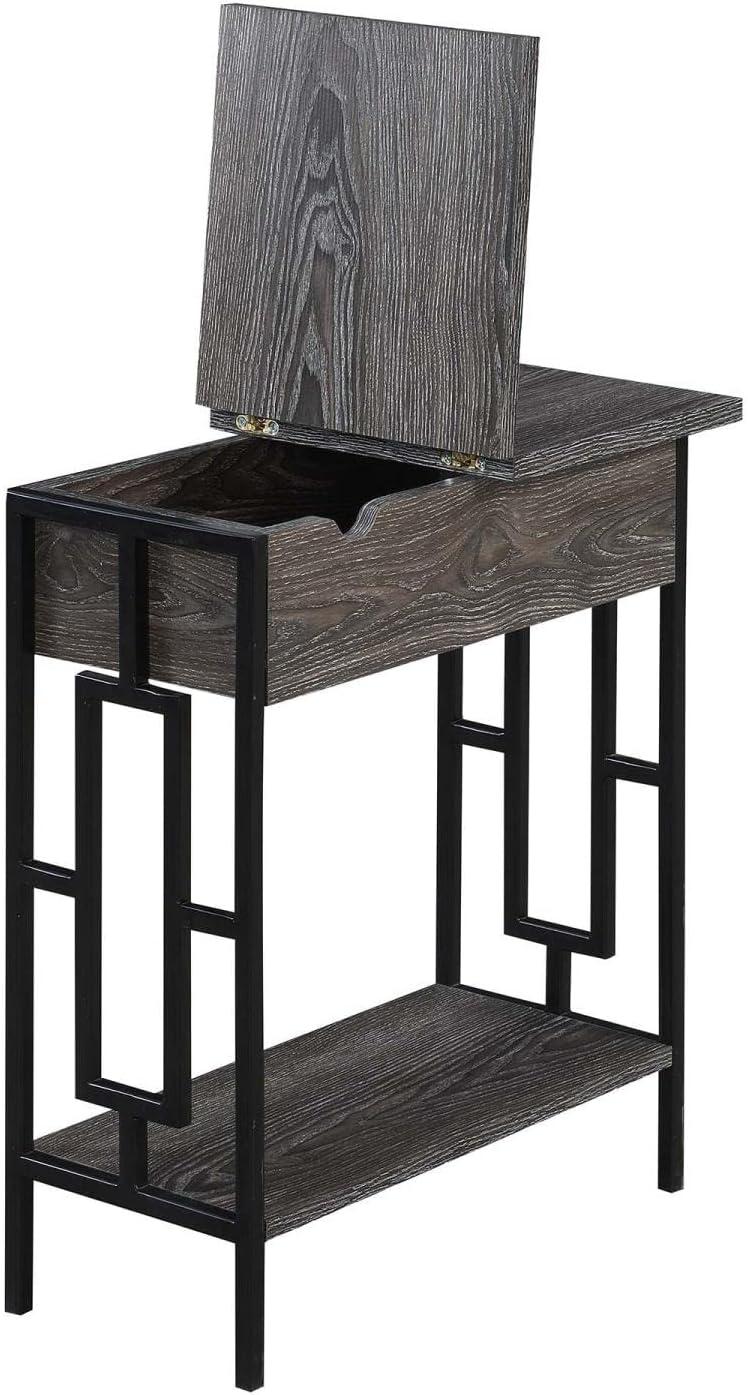 Weathered Gray and Black Wood-Metal End Table with Charging Station