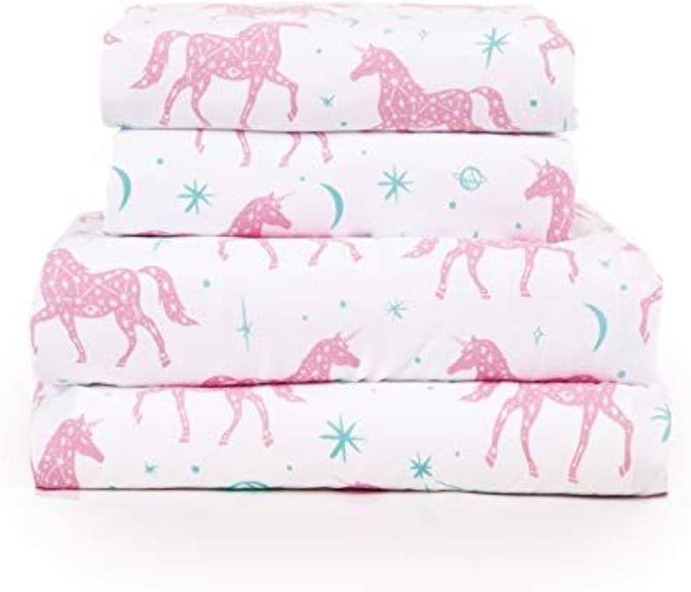 Tadpoles 4-Piece Unicorn Constellation Sheet Set | 1 Full Flat Sheet, 1 Full Fitted Sheet & 2 Queen Pillowcases