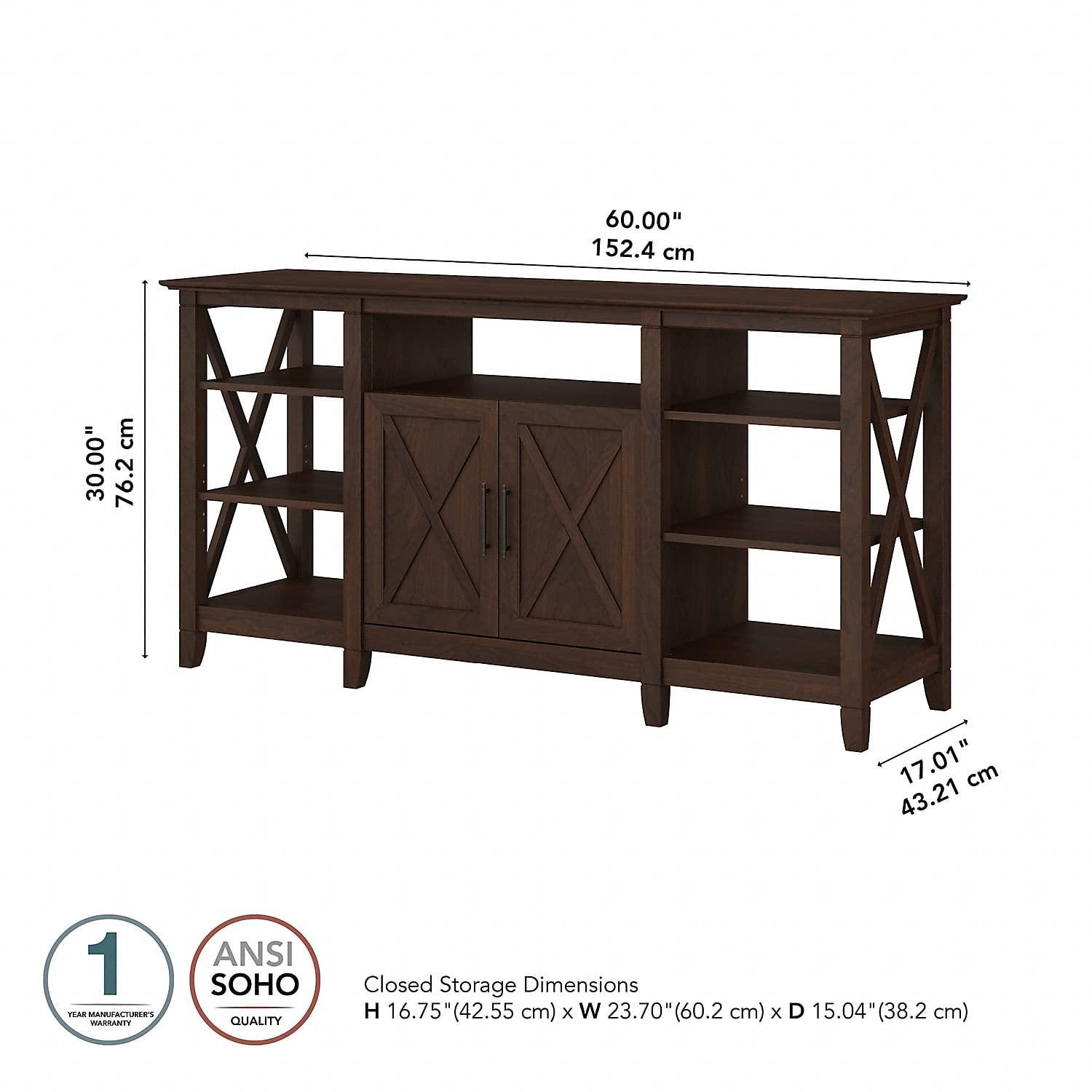 Bush Furniture Key West Tall TV Stand for 65 Inch TV in Bing Cherry, Farmhouse Entertainment Center with Storage