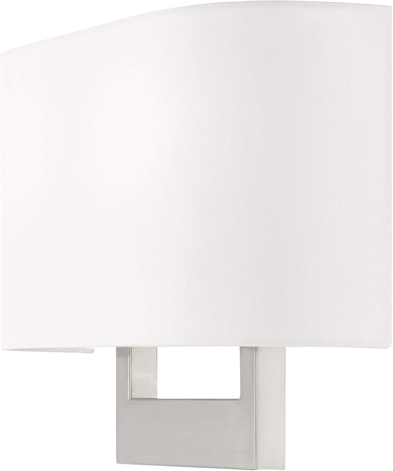 Brushed Nickel 2-Light Wall Sconce with Off-White Shade