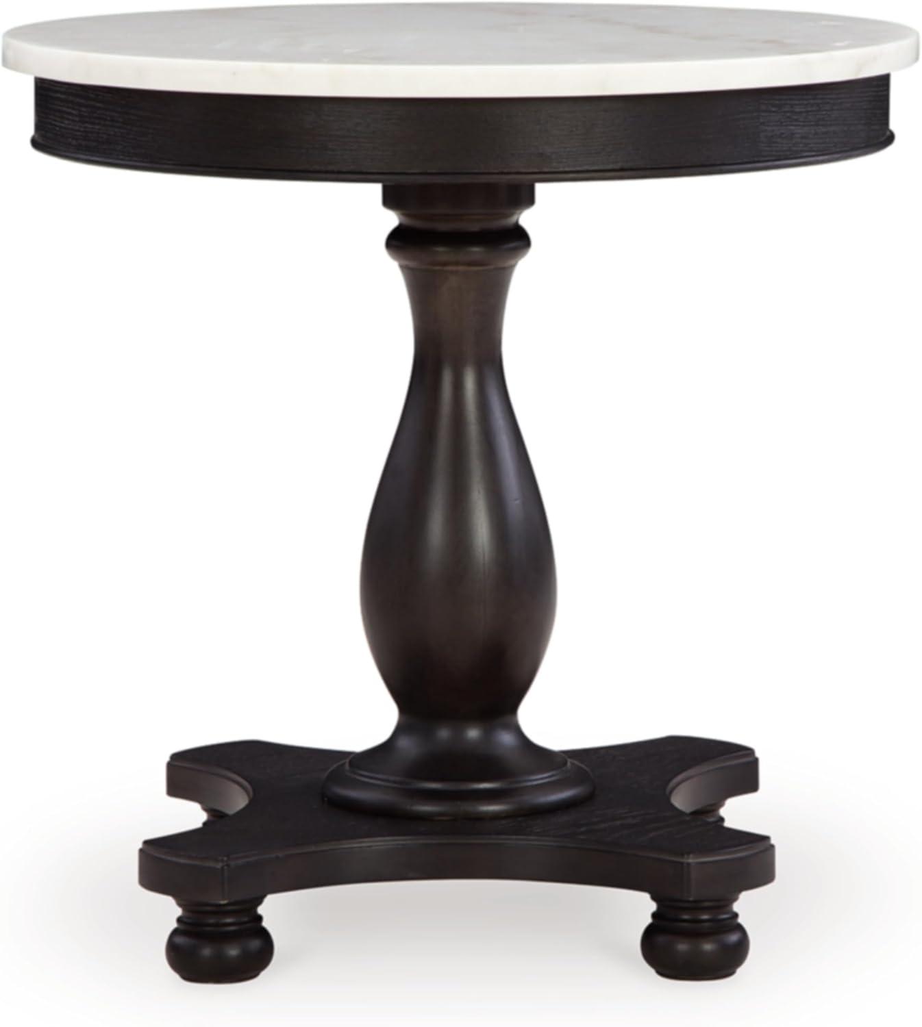 Signature Design by Ashley Henridge Traditional 24.13 Inch Circular Accent Table with White Marble Tabletop, White & Black