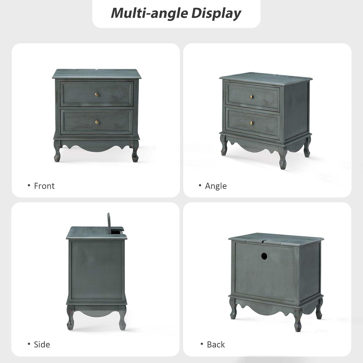 Blue Solid Wood 2-Drawer Nightstands with Metal Handles