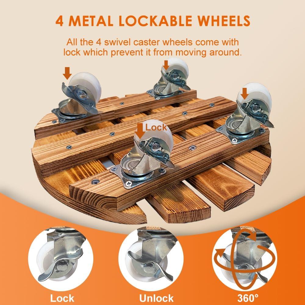BUSATIA 2pack 12" Plant Caddy Plant Stand with Wheels,Rolling Plant Stand Heavy Duty Wooden Round Plant Dolly Rollers with 360°Metal Lockable Casters Indoor Outdoor Pot Plant Roller Base Caddies