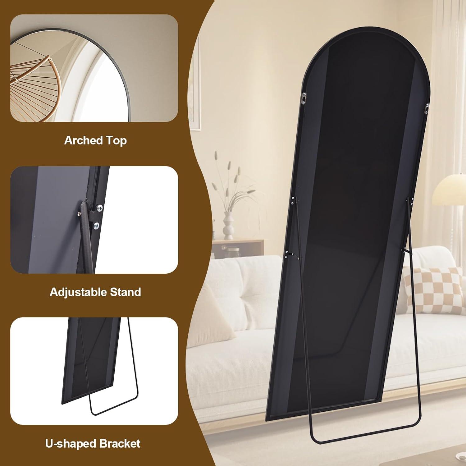 BEAUTYPEAK 71"x 26" Oversized Full Length Mirror Arch Standing Floor Mirror Full Body Mirror, Black