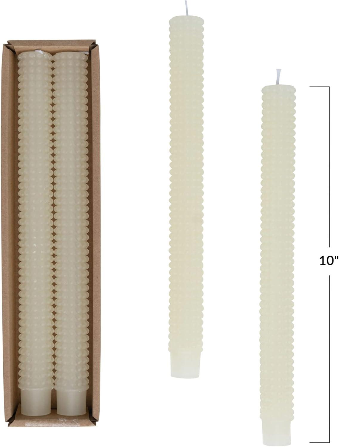 Cream Hobnail Paraffin Wax Taper Candles, Set of 2, 10"