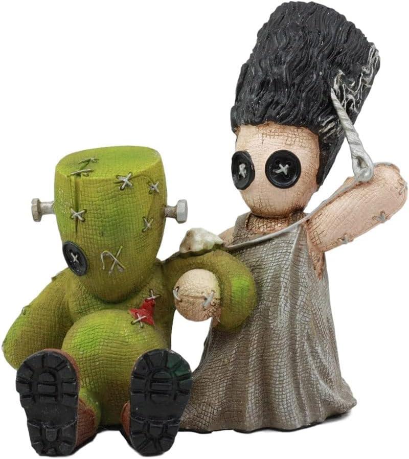 Frankenstein and Bride Hand-Painted Resin Figurine, 4 Inches