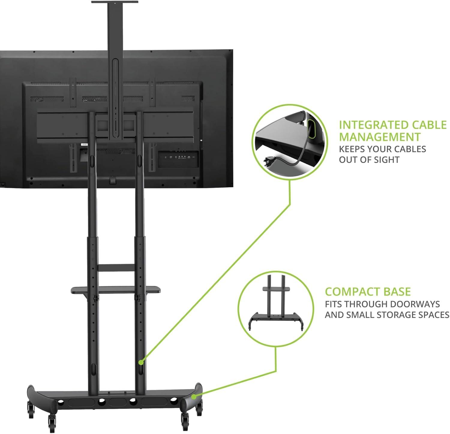 Black Adjustable Rolling TV Stand with Device Tray