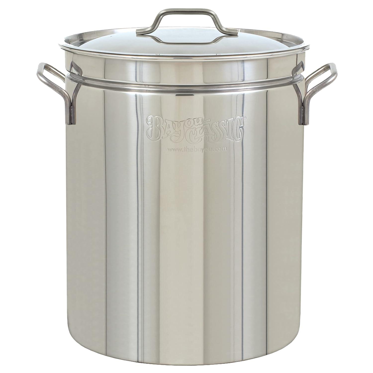 Bayou Classic 1044 44-qt Stainless Stockpot Features Heavy Welded Loop Handles Vented Lid Perfect For Boiling Shrimp Seafood Vegetables Tamales and Peanuts