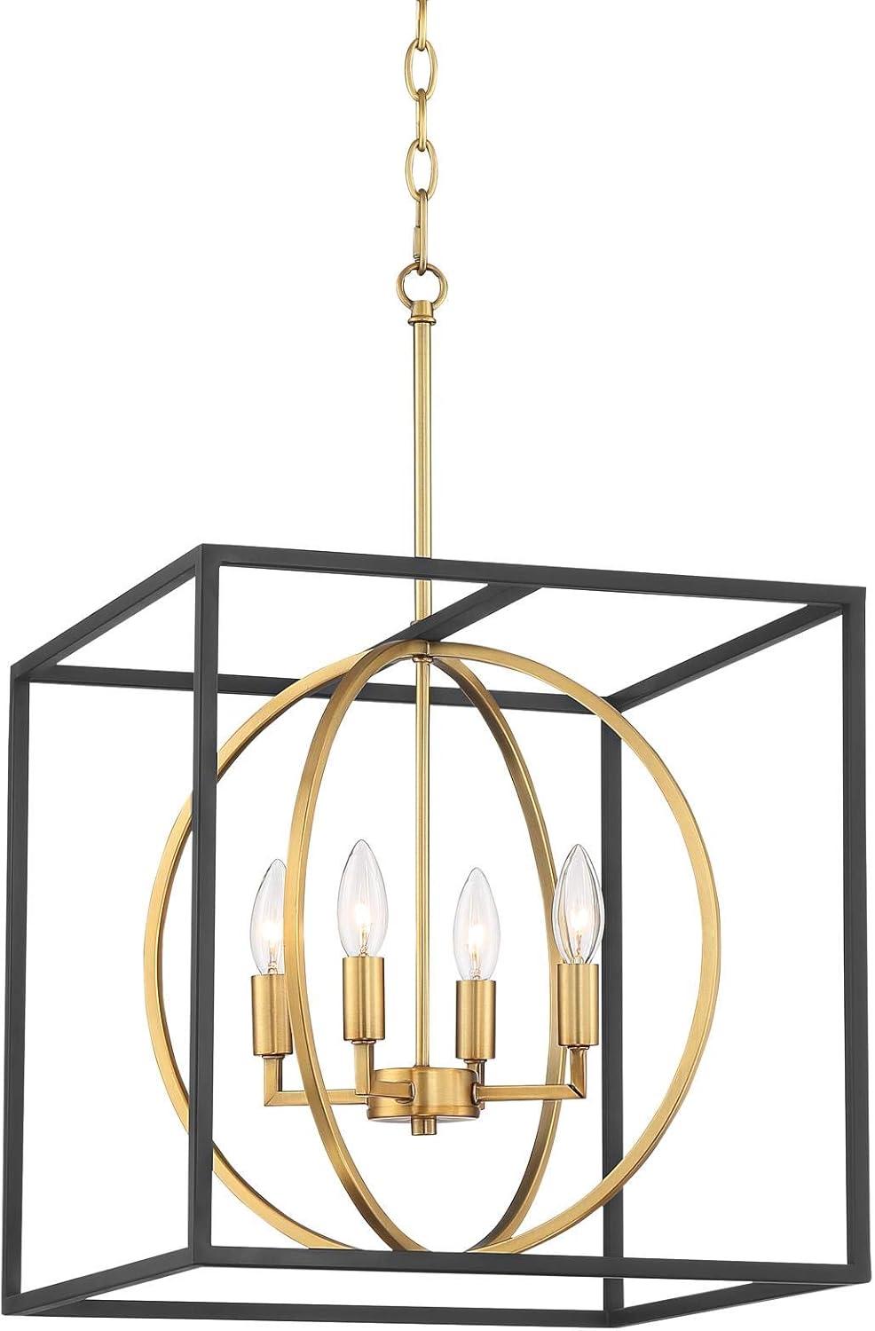 Modern Black and Warm Brass Cage Pendant Light 19"x20"