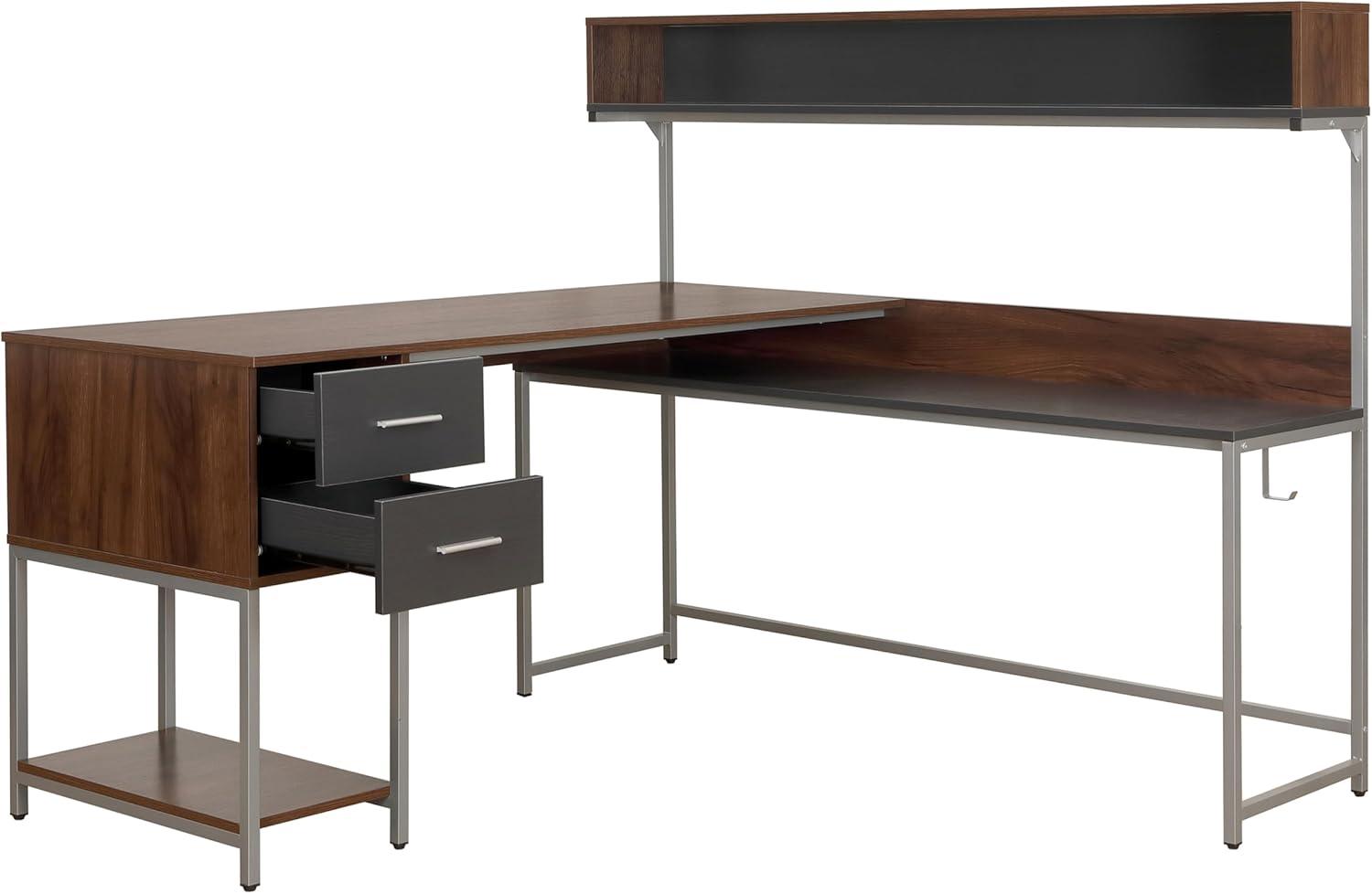 L Shape Desk with Hutch and Storage - Techni Mobili