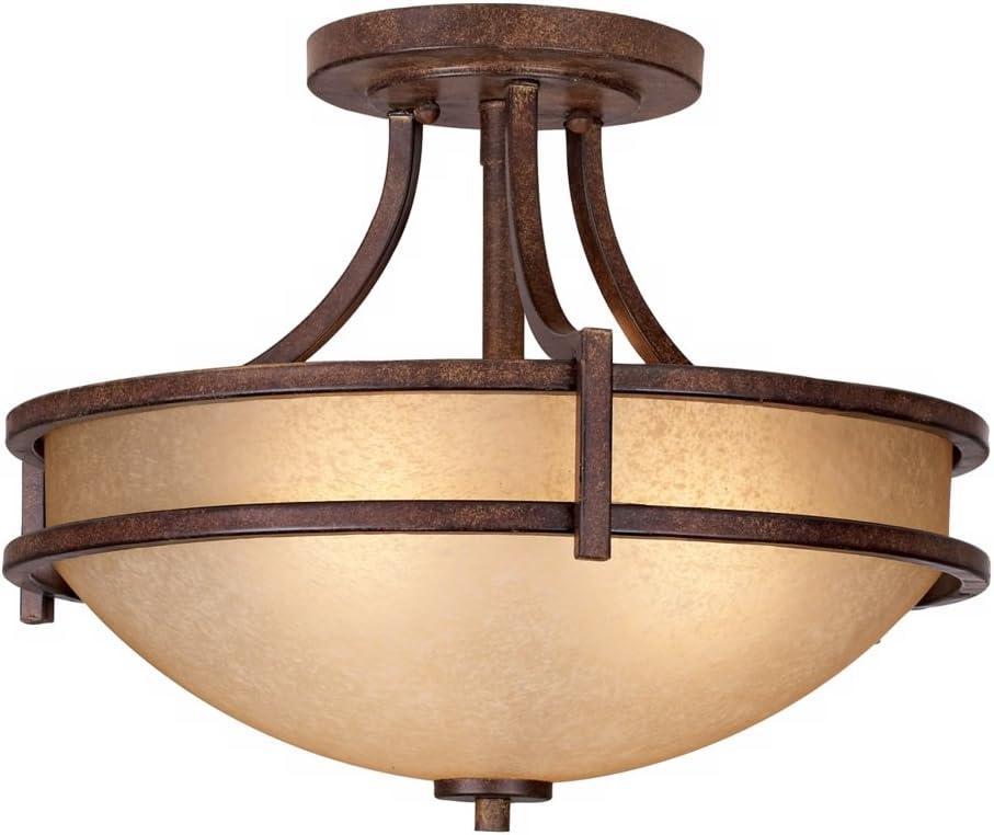 Franklin Iron Works Rustic Farmhouse Ceiling Light Semi Flush Mount Fixture Bronze 18" Wide Cream Scavo Glass Bowl Bedroom Kitchen