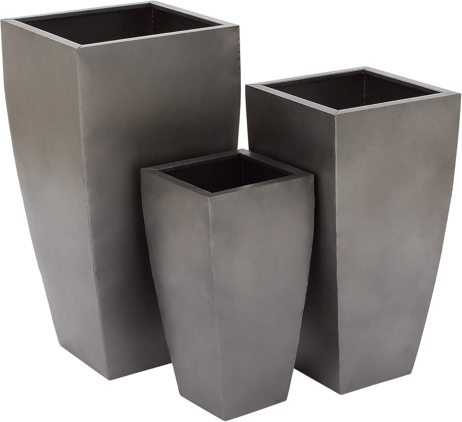 DecMode Grey Contemporary Oversized Metal Planter with Cement Hue, Set of 3, 20", 25", 30"H