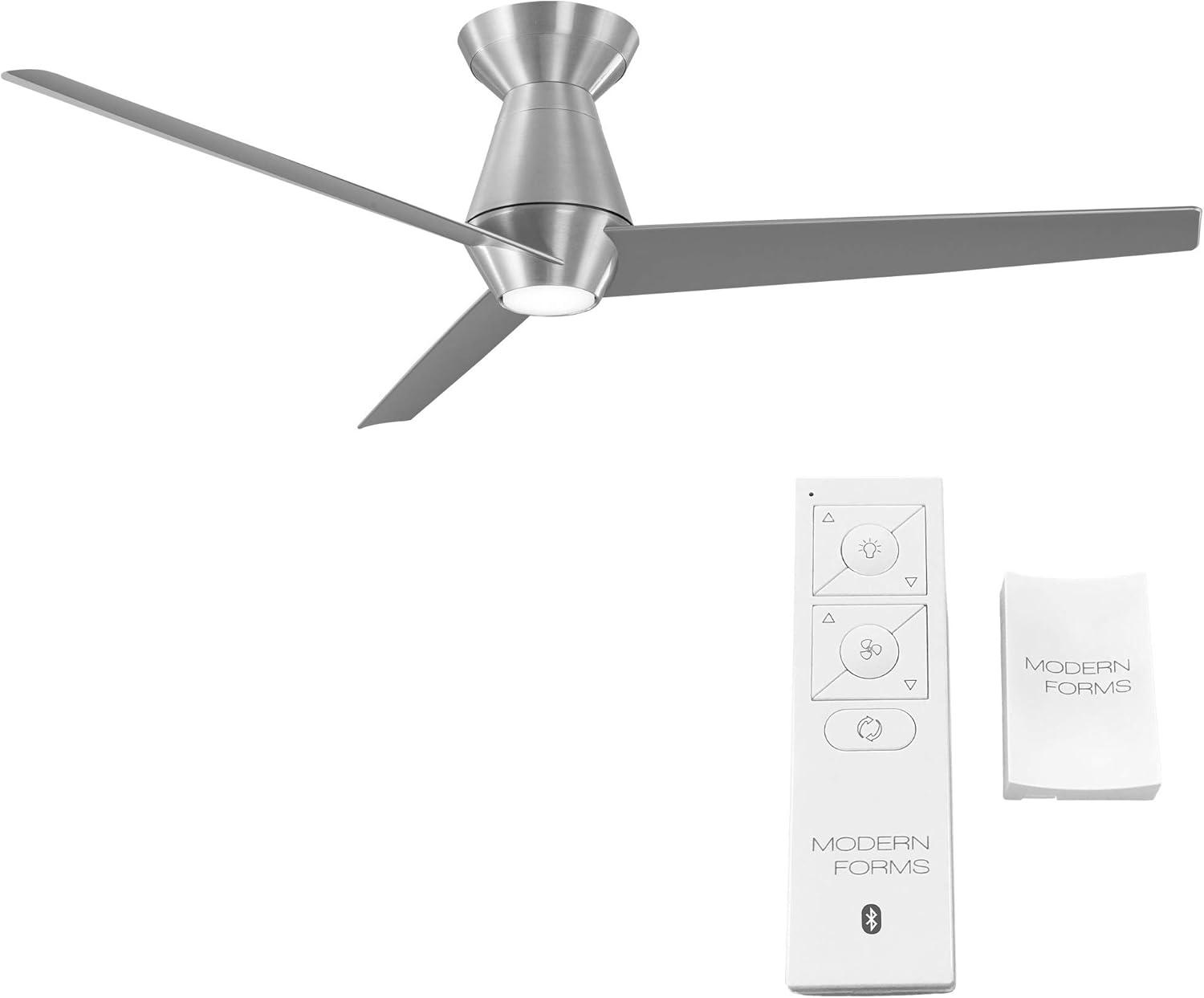 Slim Indoor and Outdoor 3-Blade Smart Flush Mount Ceiling Fan 52in Brushed Aluminum with 3000K LED Light Kit and Remote Control