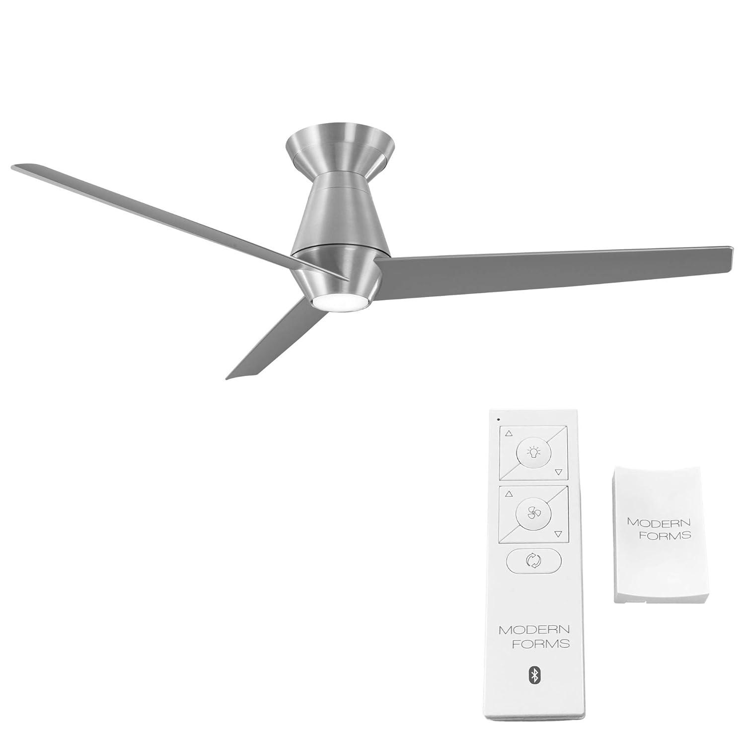 Slim Indoor and Outdoor 3-Blade Smart Flush Mount Ceiling Fan 52in Brushed Aluminum with 3000K LED Light Kit and Remote Control