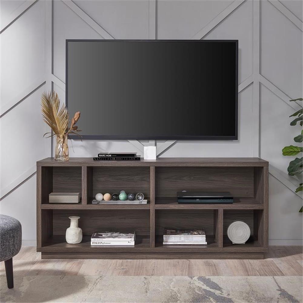 Evelyn&Zoe Bowman Rectangular TV Stand for TV's up to 65", Alder Brown