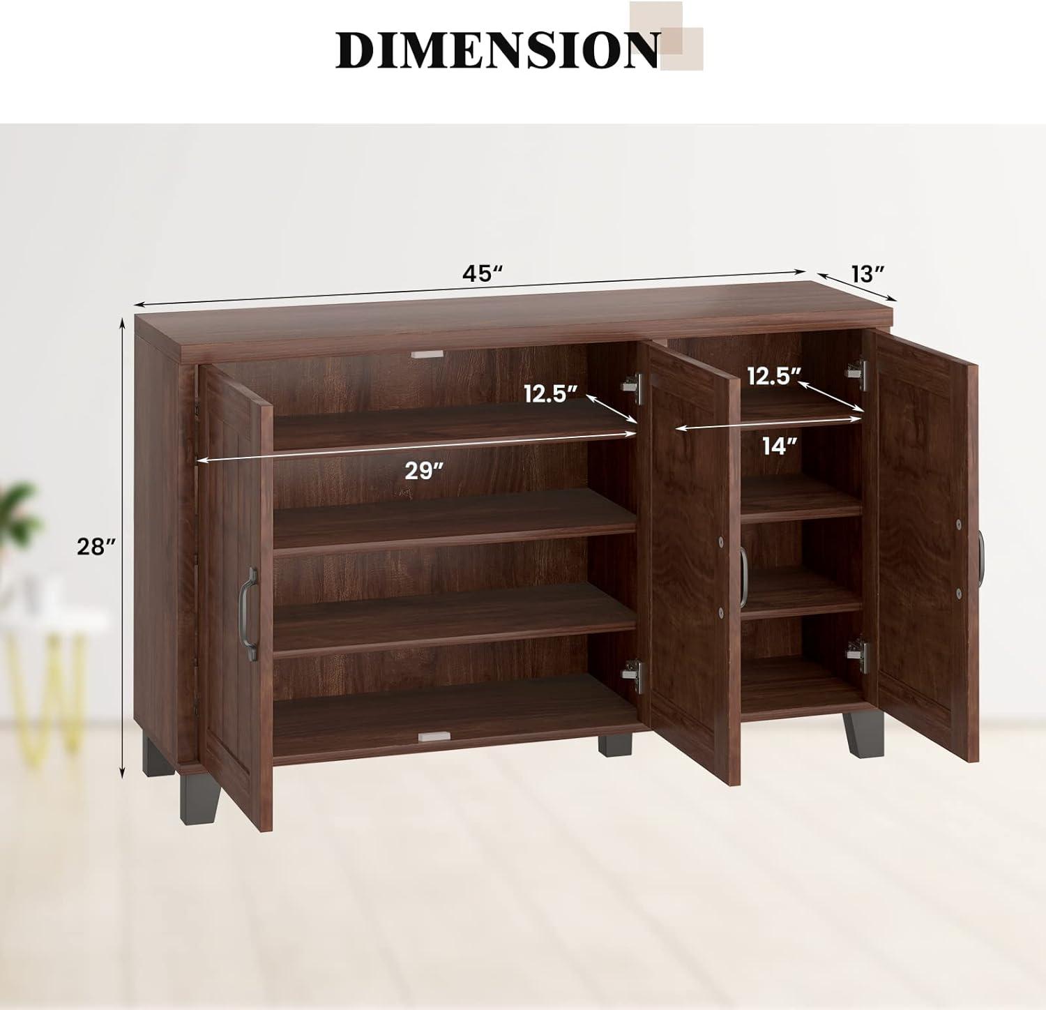 Costway 3-Door Buffet Sideboard Storage Credenza Cabinet Console Adjustable Shelf Brown