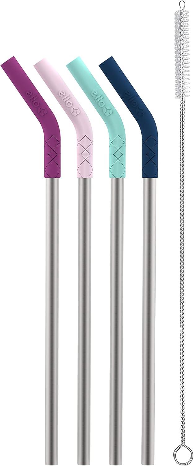 Ello 4pk Stainless Straws with Silicone Tips