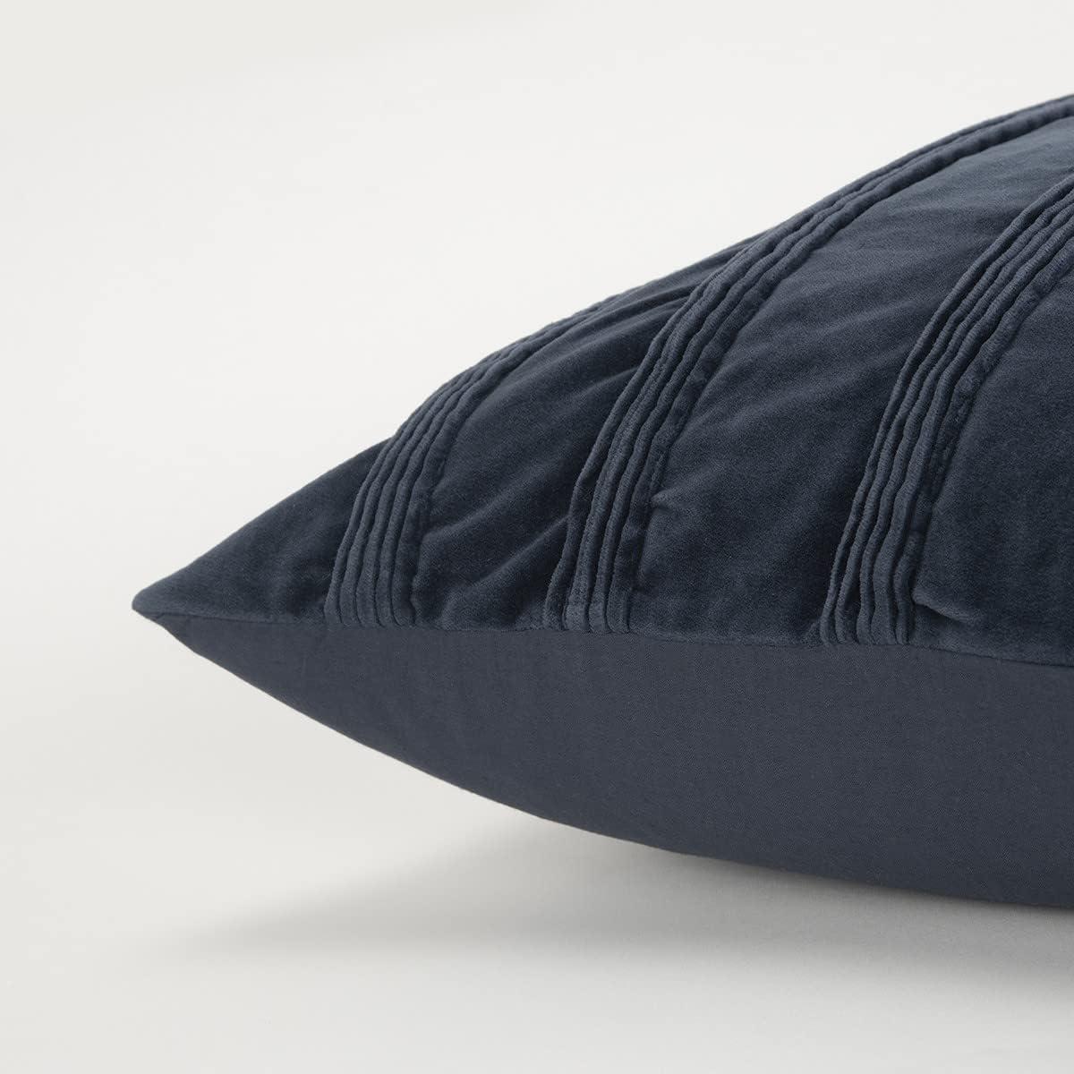 Navy Cotton Velvet Textural Striped Square Throw Pillow