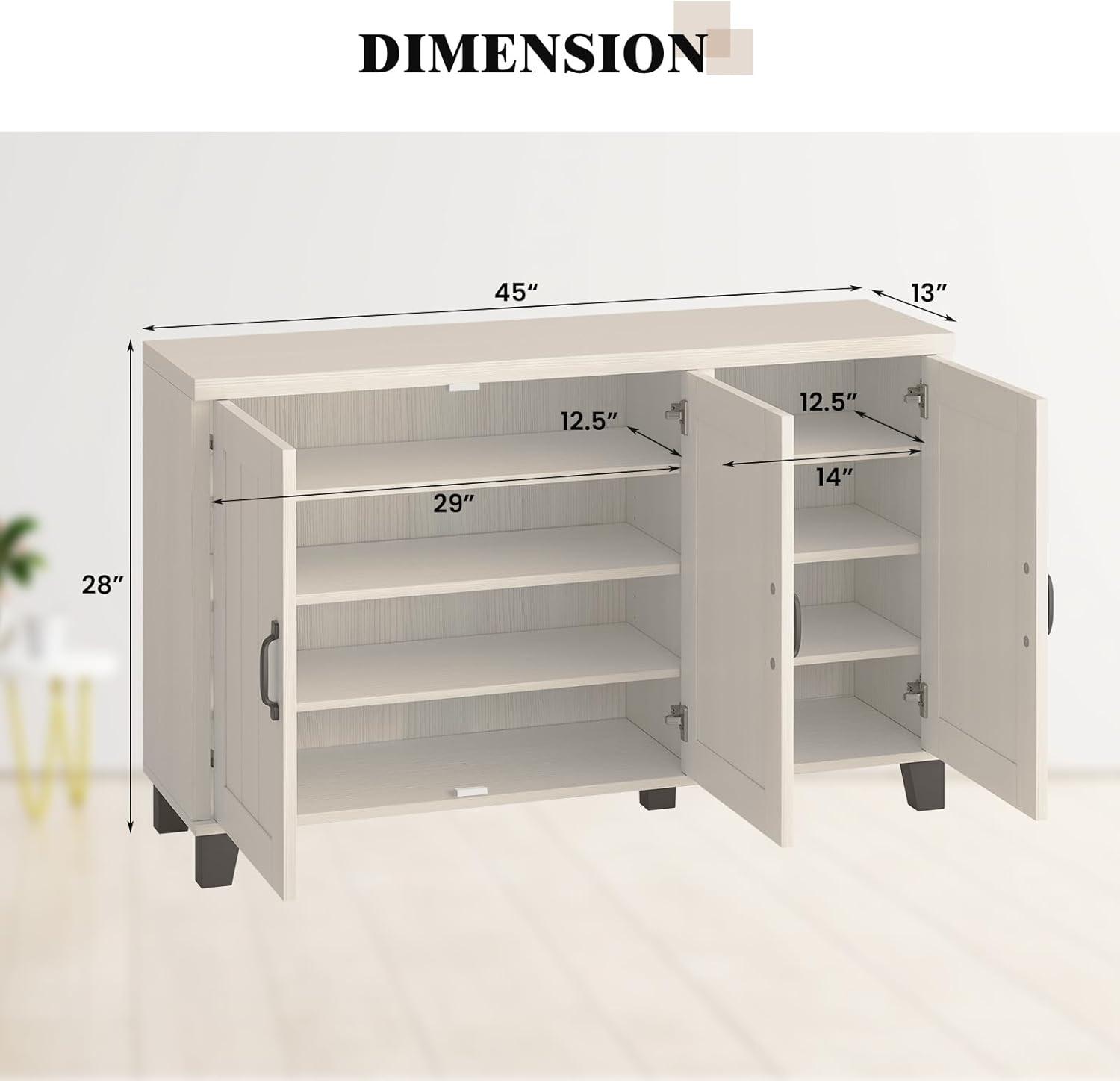 Buffet Cabinet Kitchen Storage Cupboard, 3 Door Sideboard with Adjustable Shelves, Cable Management Holes, Coffee Bar Console Cabinet for Living Room, White