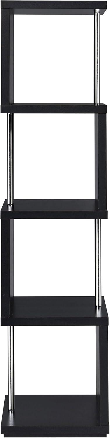 66.5" Baxter 4 Shelf Zig Zag Bookcase with Chrome Details Black - Coaster: Modern Storage Display