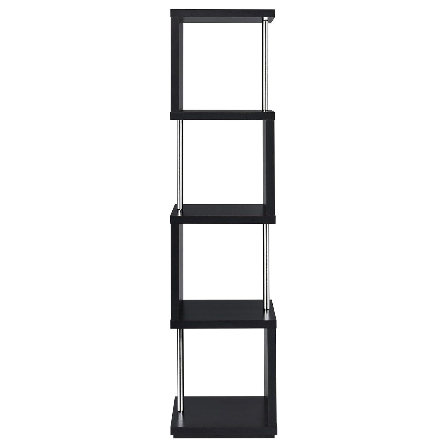 66.5" Baxter 4 Shelf Zig Zag Bookcase with Chrome Details Black - Coaster: Modern Storage Display