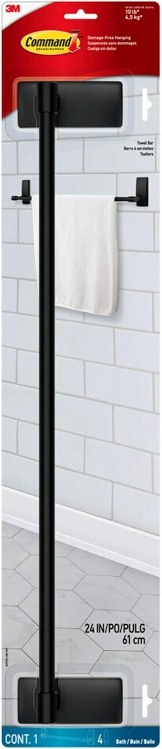 Command Bath Matte Black Towel Bar, 2 Large Strips