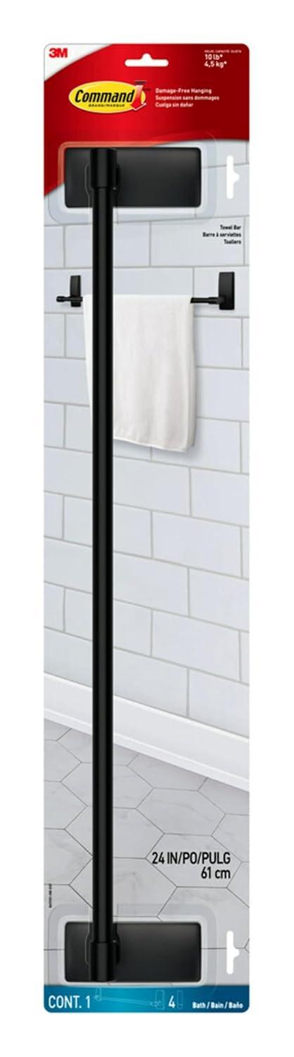 Command Bath Matte Black Towel Bar, Holds 10 lbs, 2 Large Strips