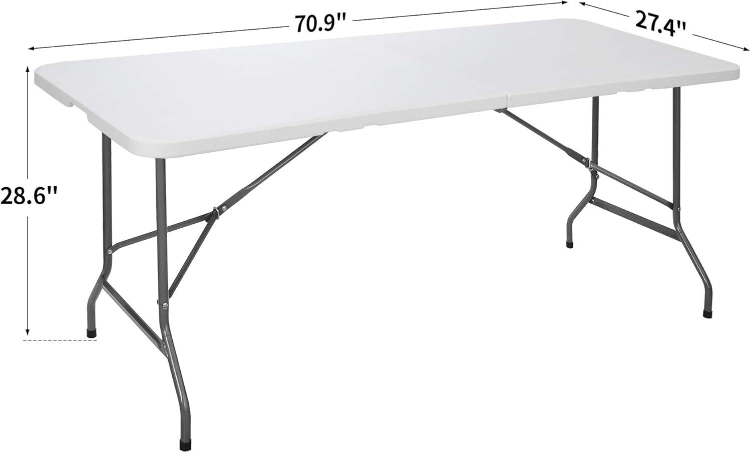 Outdoor Folding Table 6 ft, Portable Outdoor Picnic Table for Camping, Party and Wedding, with Handle and Lock - White