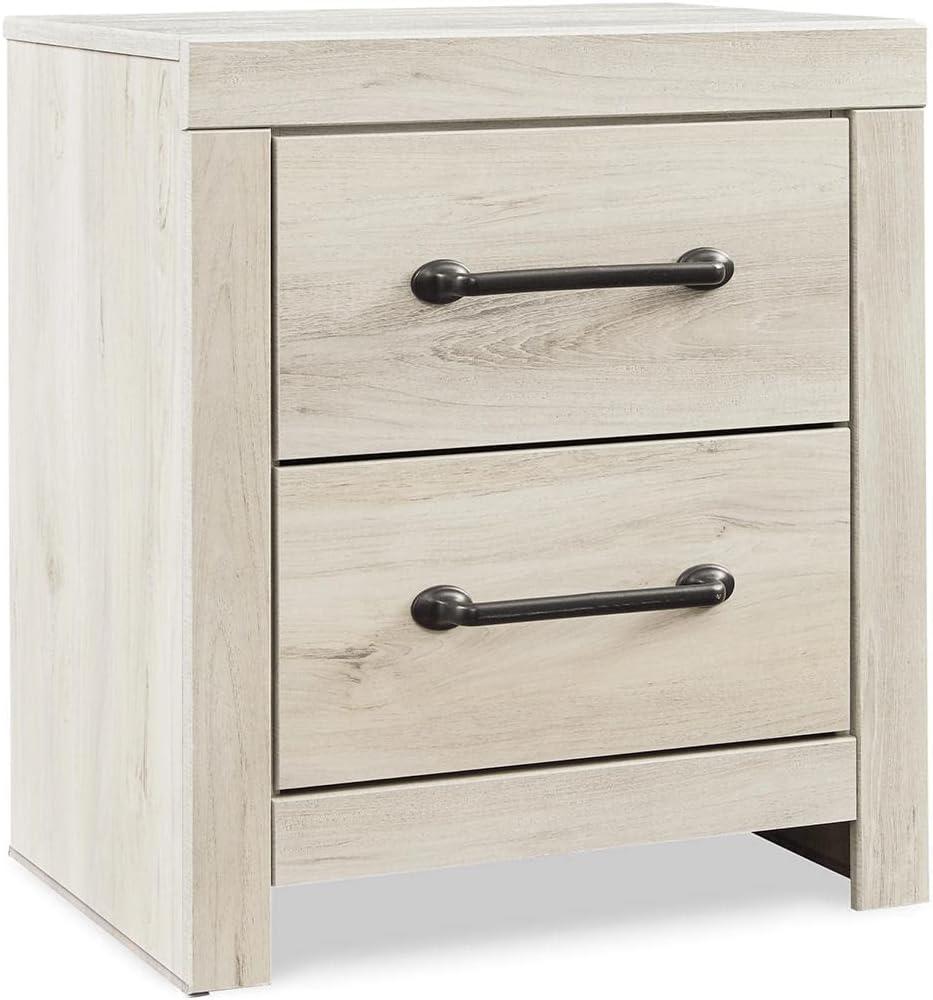 Wispy Whitewash Rustic Industrial 2-Drawer Nightstand with USB