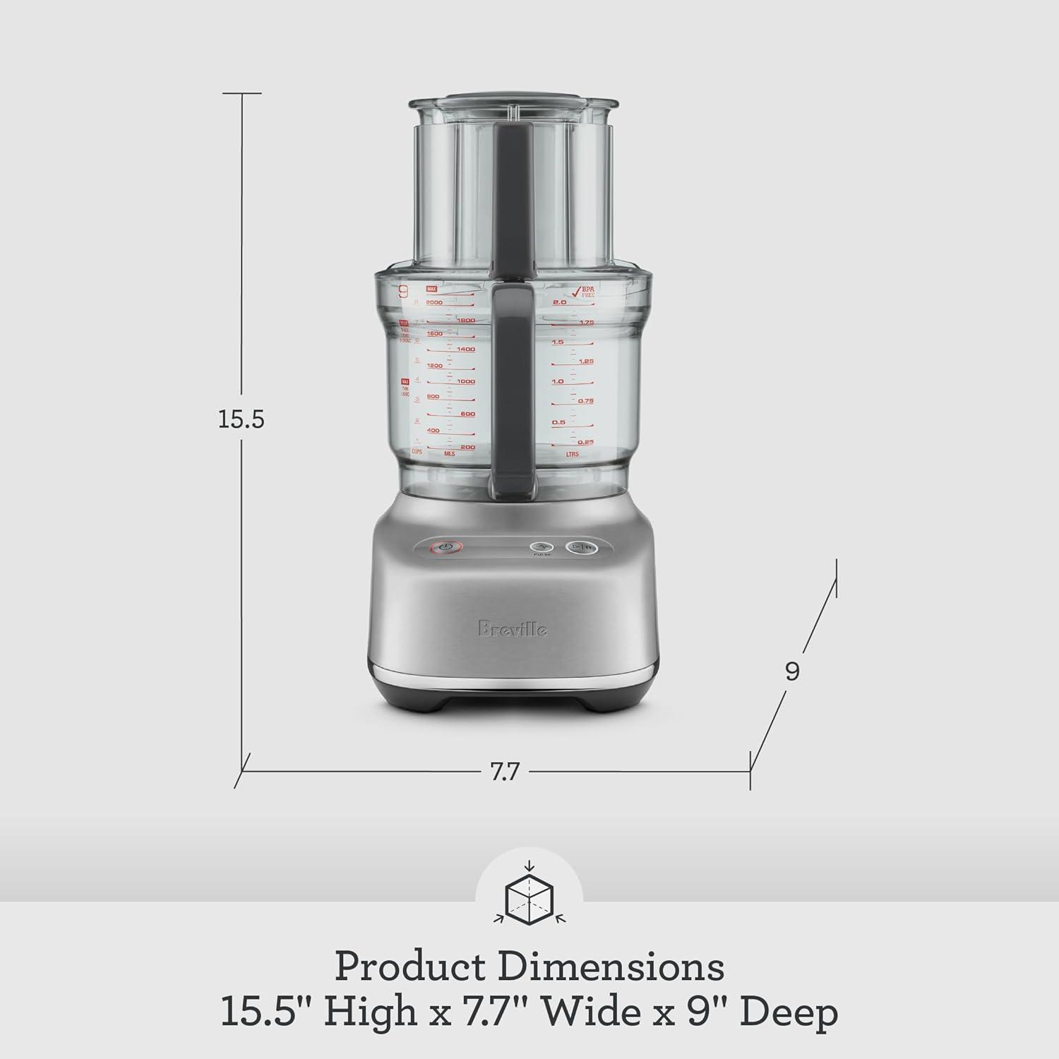 Breville Sous Chef 9 Cup Food Processor Brushed Stainless Steel: 625W, 2 Speeds, Dishwasher-Safe, Mini Kitchen Appliance
