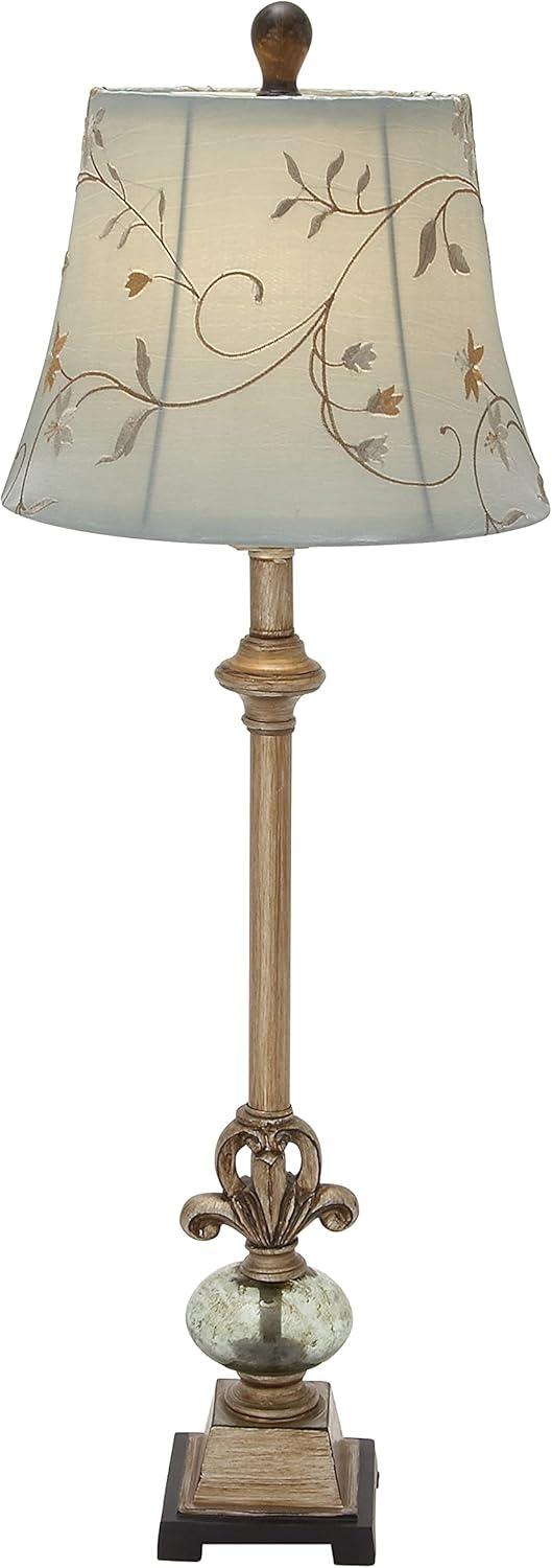 Antique Brass Buffet Lamp with Blue Floral Bell Shade