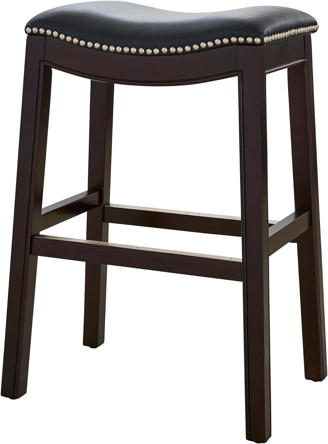 Julian 26" Espresso Wood Saddle Barstool with Black Faux Leather Seat