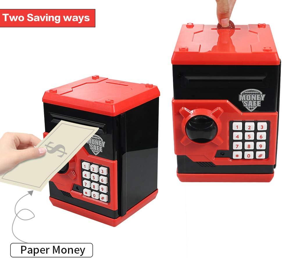 HUSAN Piggy Banks for Kids, Electronic Password Money Banks ATM Banks Box Coin Bank for Children Boys and Girls (Black/Red)